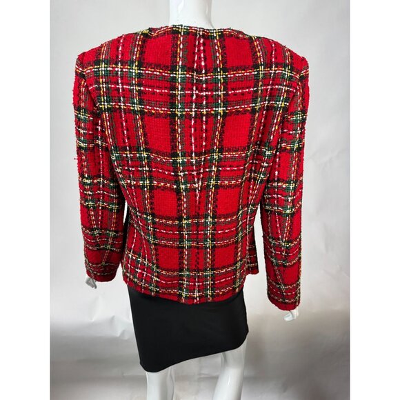 Conrad C Collection Womens Red Plaid Tweed Blazer Jacket Size 6 Silk Blend - Picture 4 of 16